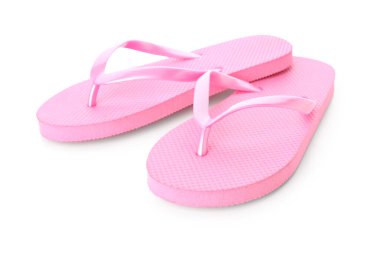 Beyaz arka planda pembe kadın terlikleri