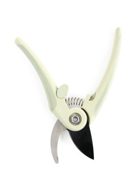 Beyaz arkaplanda bahçıvanlık yapan plastik kesiciler