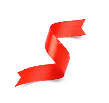 Beyaz arkaplanda kırmızı kıvrımlı saten kurdele