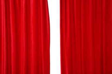 Beyaz arka plan üzerinde izole kırmızı kadife perdeler