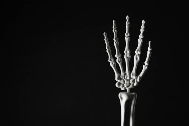 Siyah arka planda korkunç insan iskeleti, yakın plan.