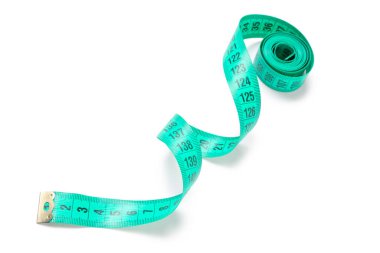 Beyaz arkaplanda turkuaz ölçüm bandı