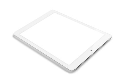 Beyaz arkaplanda modern tablet bilgisayarı, yakın plan