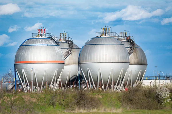 Petrochemical plant oil tanks Royalty Free Stock Photos