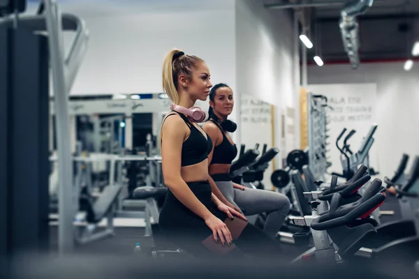 Spor Salonunda Birlikte Egzersiz Yapan Çekici Genç Kadınlar — Stok fotoğraf
