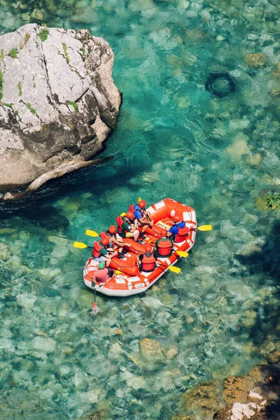 Equipe Rafting Sports Nautiques Extrêmes Été Vue Dessus — Photo