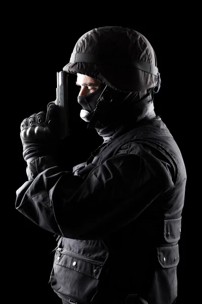 Spec ops soldier on black background — Stock Photo, Image