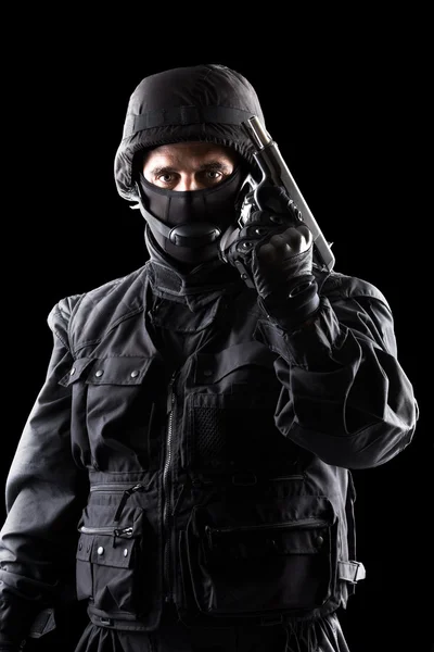 Spec ops soldier on black background — Stock Photo, Image