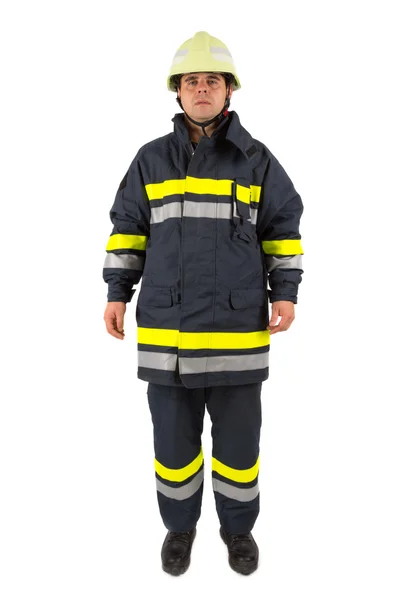 Brandweerman in uniform geïsoleerd in wit — Stockfoto