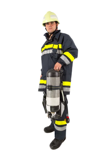 Brandweerman in uniform geïsoleerd in wit — Stockfoto