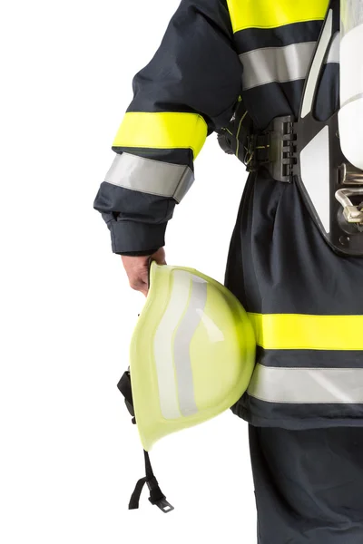 Feuerwehrmann in Uniform vereinzelt in Weiß — Stockfoto