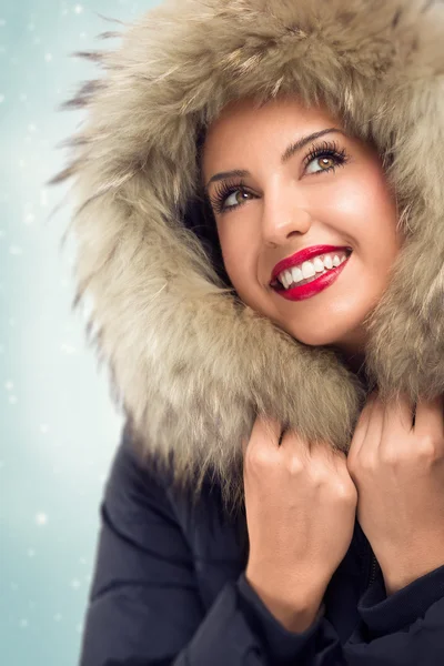 A beauty girl on the winter background — Stock Photo, Image