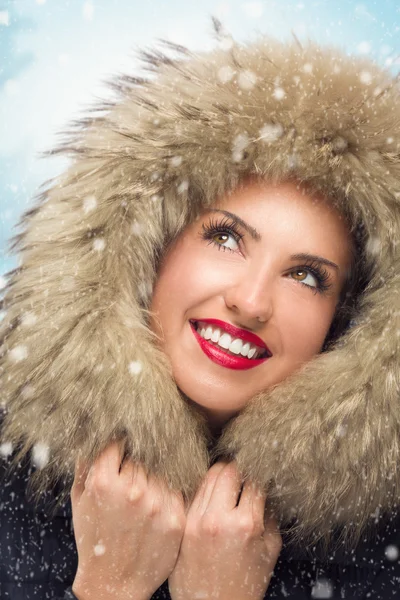 A beauty girl on the winter background — Stock Photo, Image