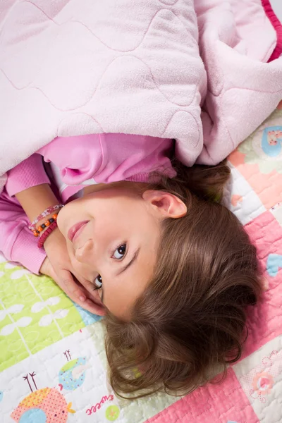 Adorable little girl sleep in the bed — Stock Photo, Image