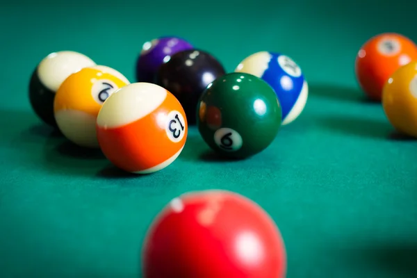 Billiard balls in a pool table — Stock Photo, Image