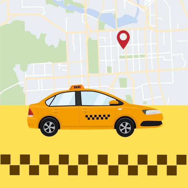 Servizio Taxi Taxi Car Sullo Sfondo Una Mappa Della Città — Vettoriale Stock