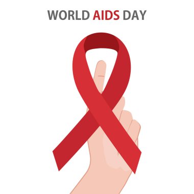Kırmızı kurdele Dünya AIDS Günü 'nün bir sembolüdür. Hastalar için yardım. Vektör
