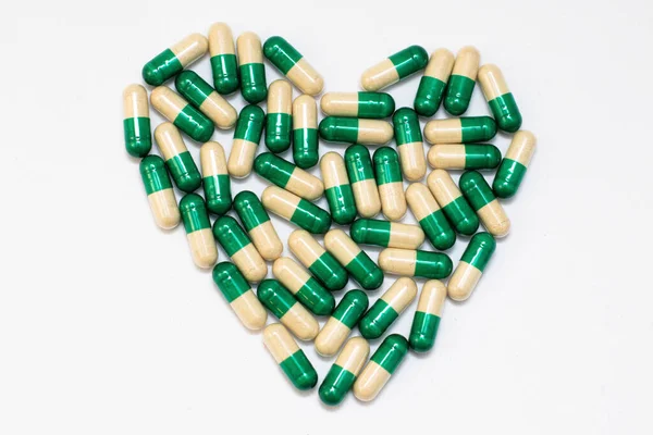 Tablets Capsules Laid Out Shape Heart Dietary Supplements Disease Prevention — Stock Photo, Image