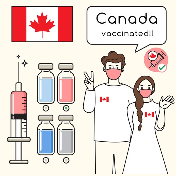 Молодий Чоловік Жінка Які Представляють Вакцинацію Здоров Імунітету Національним Прапором — стоковий вектор