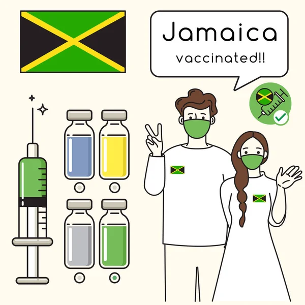 Jongeman Vrouw Presenteren Vaccinatie Voor Immuniteit Gezondheid Met Nationale Vlag Rechtenvrije Stockillustraties