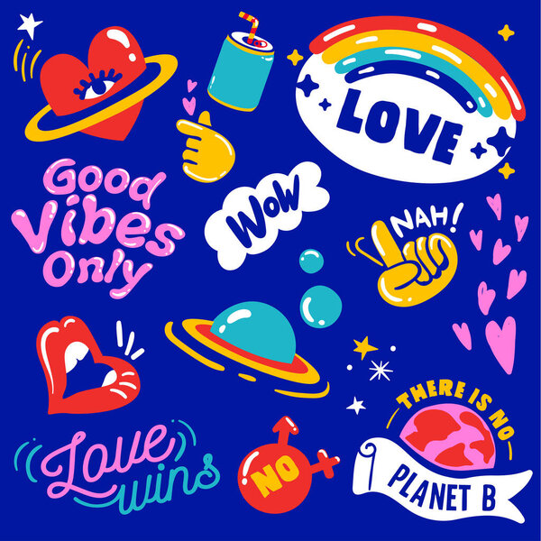 Vector Set of fun and colorful stickers : Vector Illustration