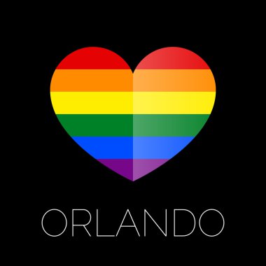 Orlando trajedi. Eşcinsel renkleri siyah arka plan üzerinde şekil kalp.