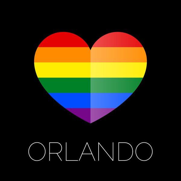 Orlando tragedy. Gay colors heart shape on black background.