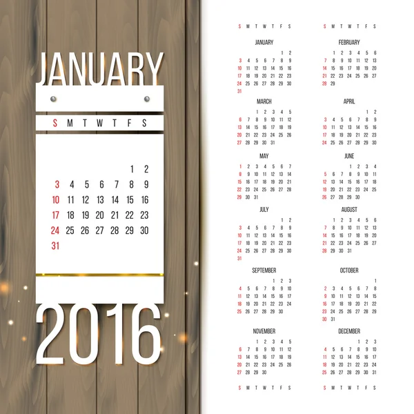 Calendario 2016 — Archivo Imágenes Vectoriales