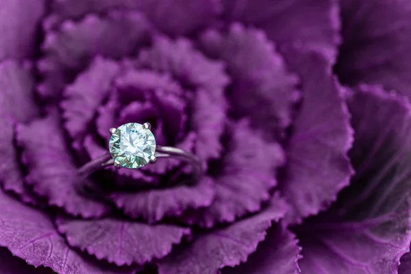 Engagement diamond ring on beautiful flower