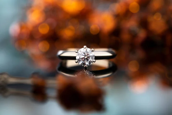Luxus Diamond Ring Bokeh Háttér — Stock Fotó