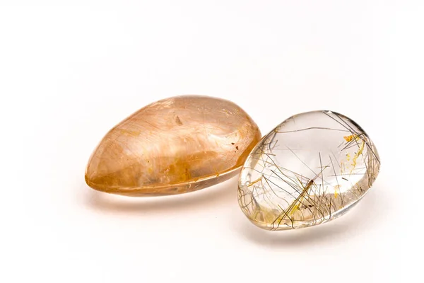 Rutilated Χαλαζία Κρύσταλλο Clear Cabochon Χρυσές Ενσωματώσεις — Φωτογραφία Αρχείου