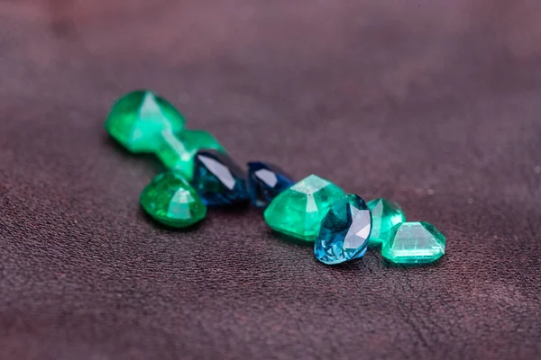 Set Blue Green Natural Gemstone Sapphires — Fotografia de Stock