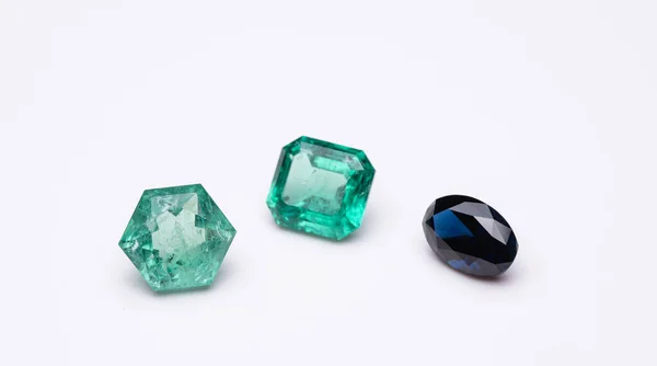 Set Colorful Natural Gemstone Sapphires White Background — 图库照片