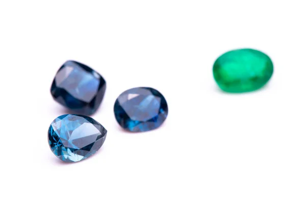 Set Blue Green Natural Gemstone Sapphires — Stock Photo, Image