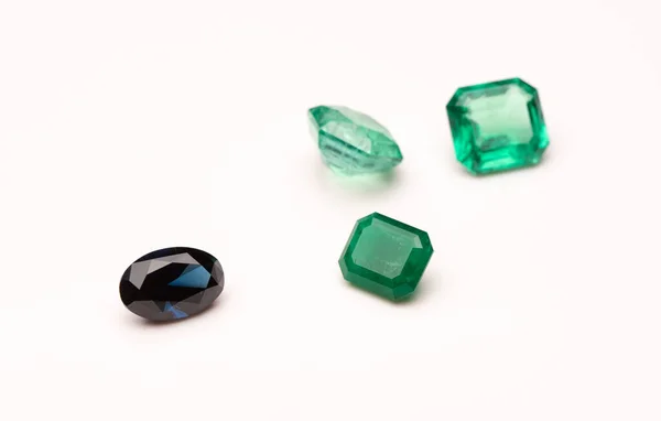 Set Colorful Natural Gemstone Sapphires White Background — Fotografia de Stock