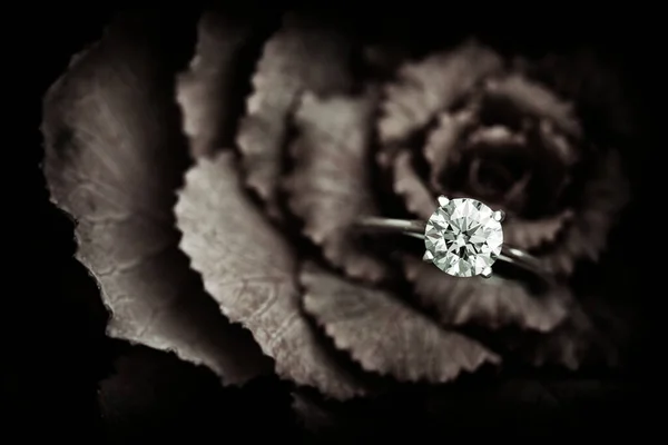 Engagement Diamond Ring Beautiful Flower — Fotografia de Stock