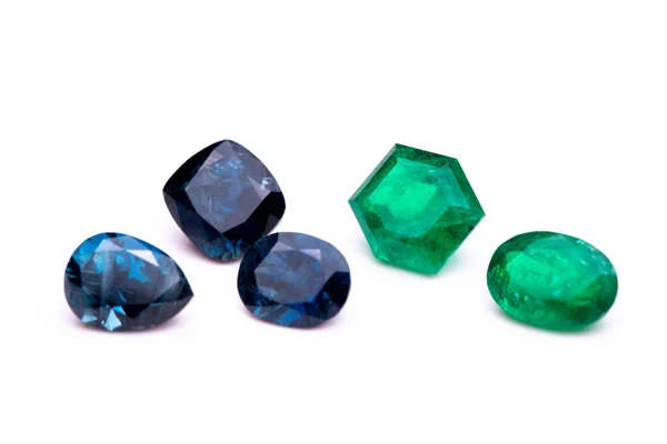 Set Blue Green Natural Gemstone Sapphires — 图库照片