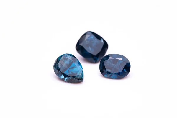 Set Blue Natural Gemstone Sapphires White Background — Stock Photo, Image