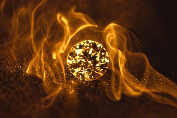 Burning Fire Diamond Black Background — Stock Photo, Image