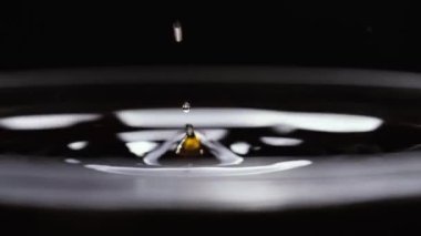 Siyah arka planda kahve fincanına düşen damlaya yakın çekim