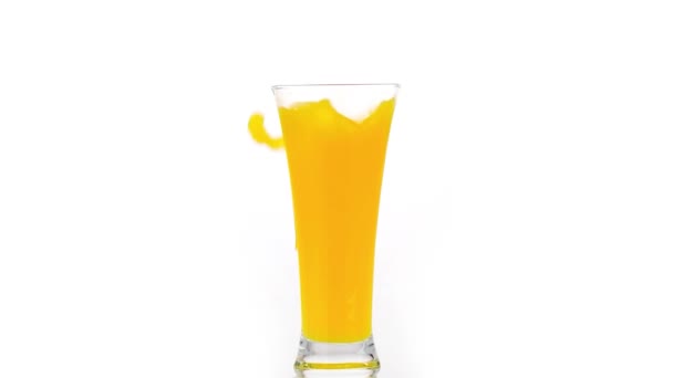 Orange Juice Glass Ice Isolated White Background — Stock Video