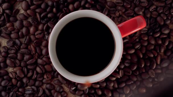 Koffiebonen Kop Koffie Achtergrond Close — Stockvideo