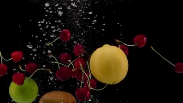 Fresh Fruits Falling Water — Stock Video
