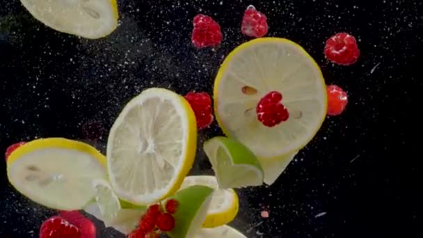 Fresh Fruits Falling Water — Stock Video