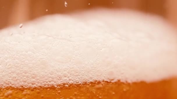 Vidro Cerveja Com Espuma Fundo Escuro — Vídeo de Stock