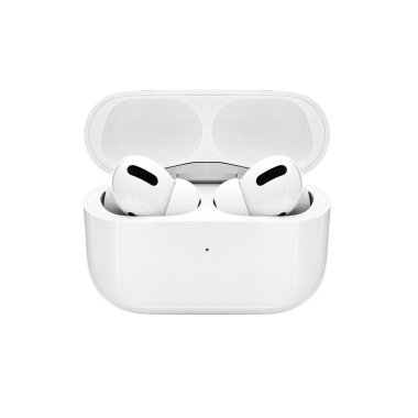 Beyaz kablosu olan bir çift beyaz kulaklık. Kulaklıklar açık ve kordon görünür durumda.