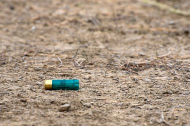 Yerde yeşil bir kurşun var. Kurşun toprak ve taşlarla çevrili. Olay yeri ıssız ve terk edilmiş.