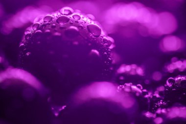 Görüntü, üzerinde küçük damlacıklar olan mor bir sıvıdır. Damlacıklar tüm yüzeye dağılmış hareket ve akıcılık hissi yaratıyorlar.