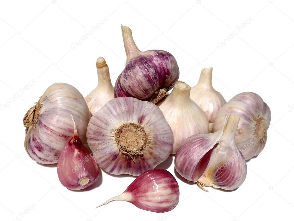 Garlic on a white background, macro.