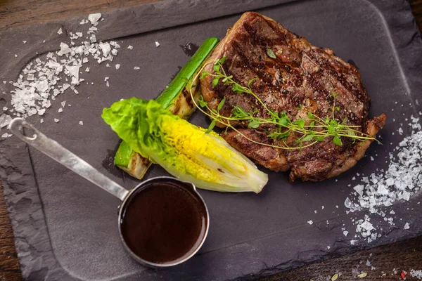 Fekete Angus Entrecote Steak Márványhús Uruguayból Ízletes Egészséges Hagyományos Ételeket — Stock Fotó